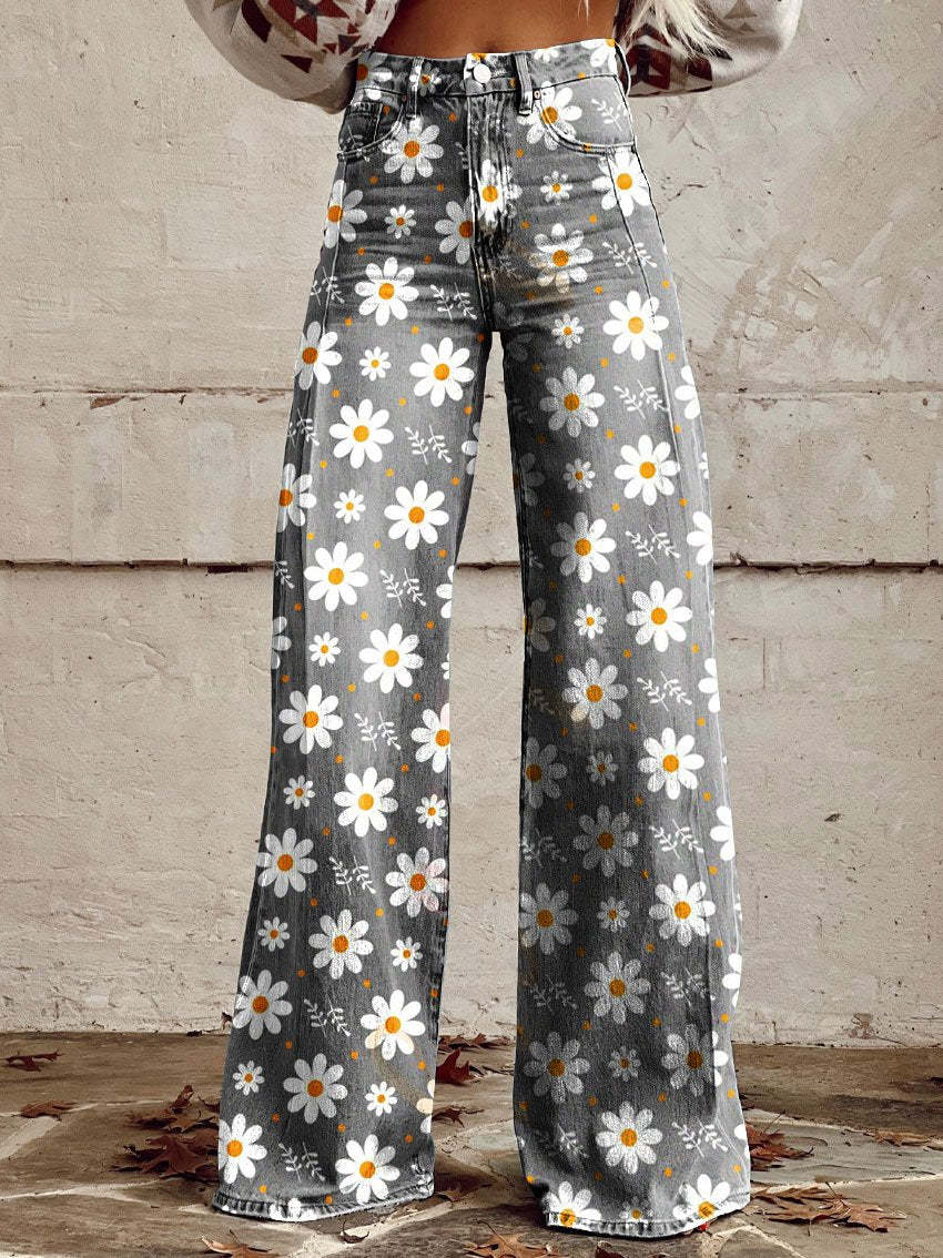 Daisy | High Waist Boho Floral Wide Leg Pants