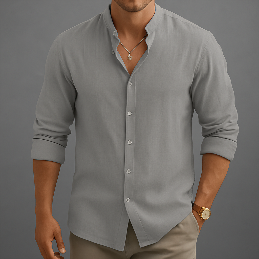 Avani | Linen Band Collar Long Sleeve Shirt