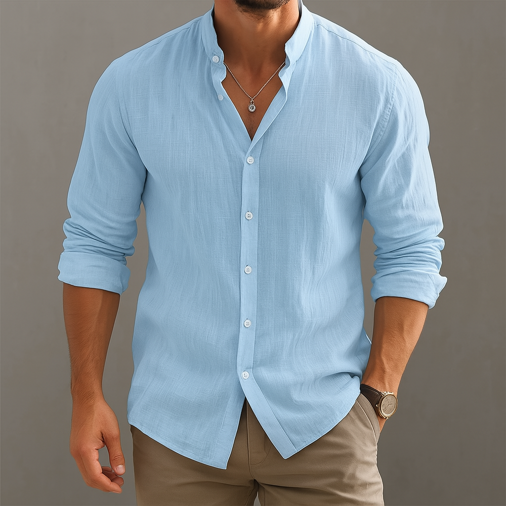 Avani | Linen Band Collar Long Sleeve Shirt