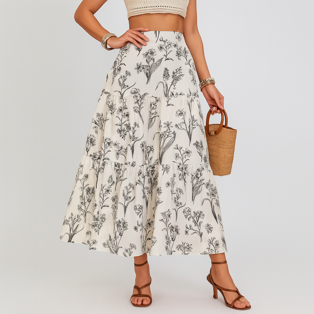 Elowen | Floral High Waisted Midi Skirt