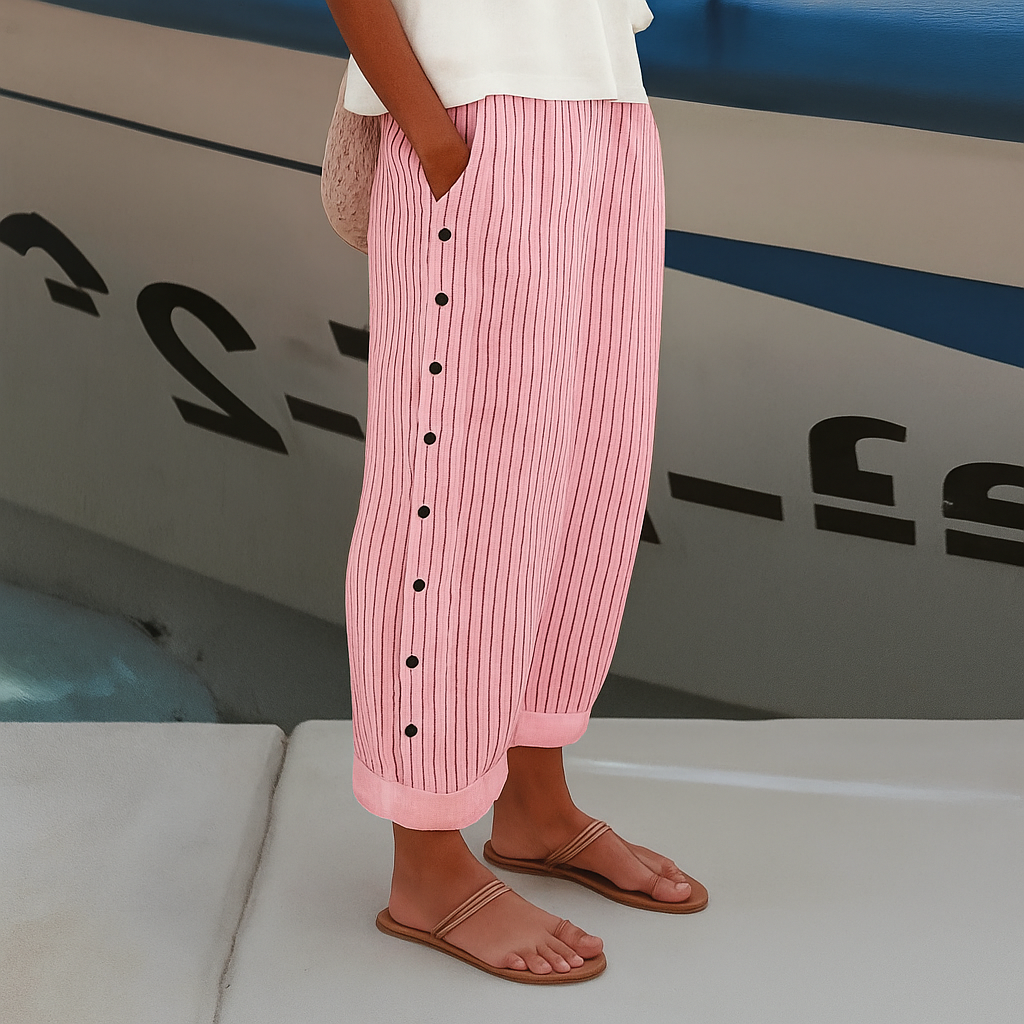 Maristelle | Striped Wide Leg Button Pants