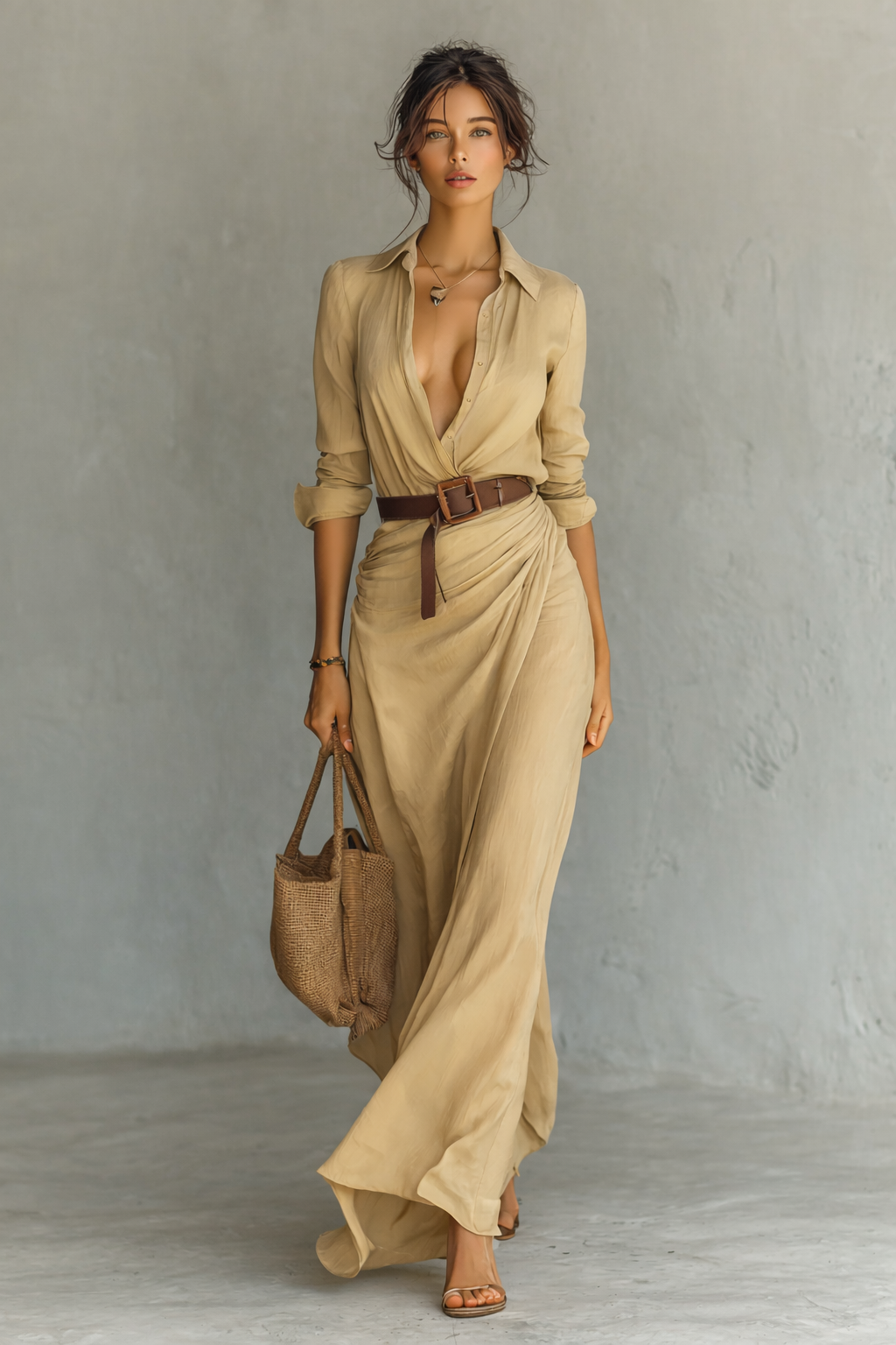 Alessia | Belted Long Sleeve Maxi Shirt Dress