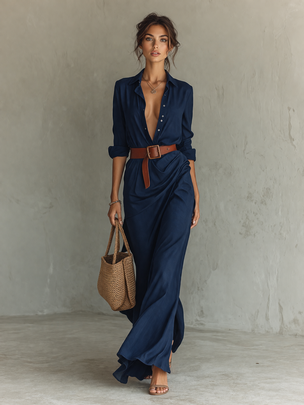 Alessia | Belted Long Sleeve Maxi Shirt Dress