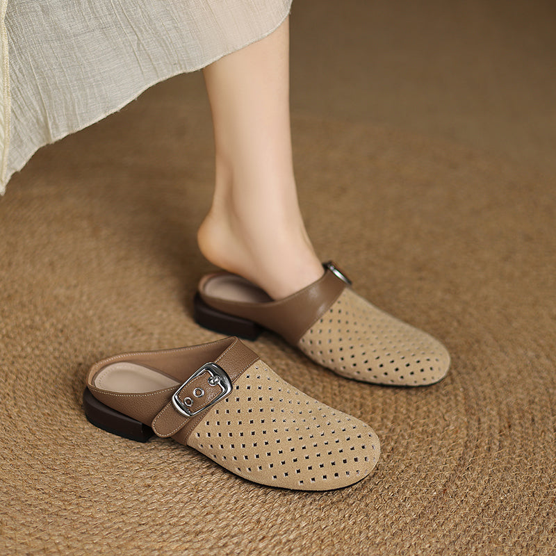 Celine | Perforated Buckle Mule Loafers