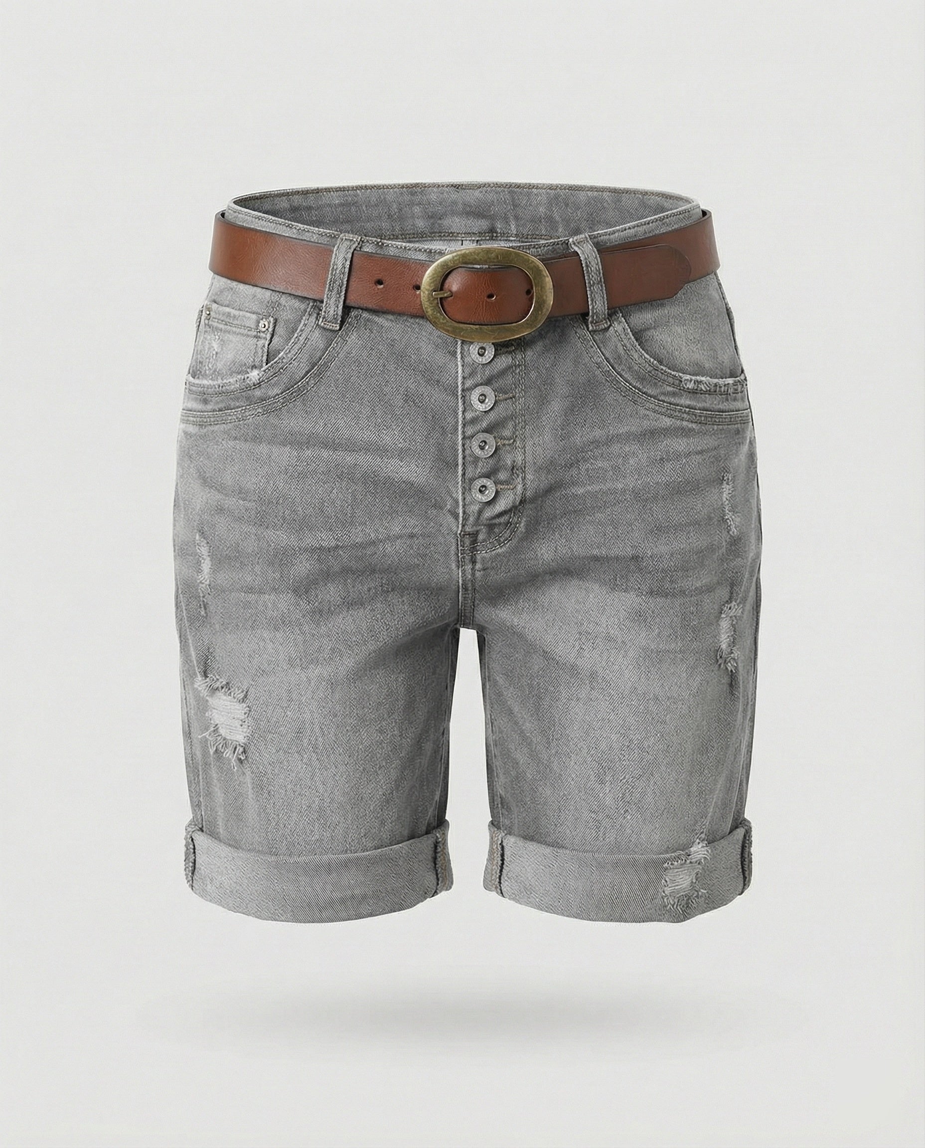 Isla | Women's High-Waisted Distressed Button-Fly Denim Shorts
