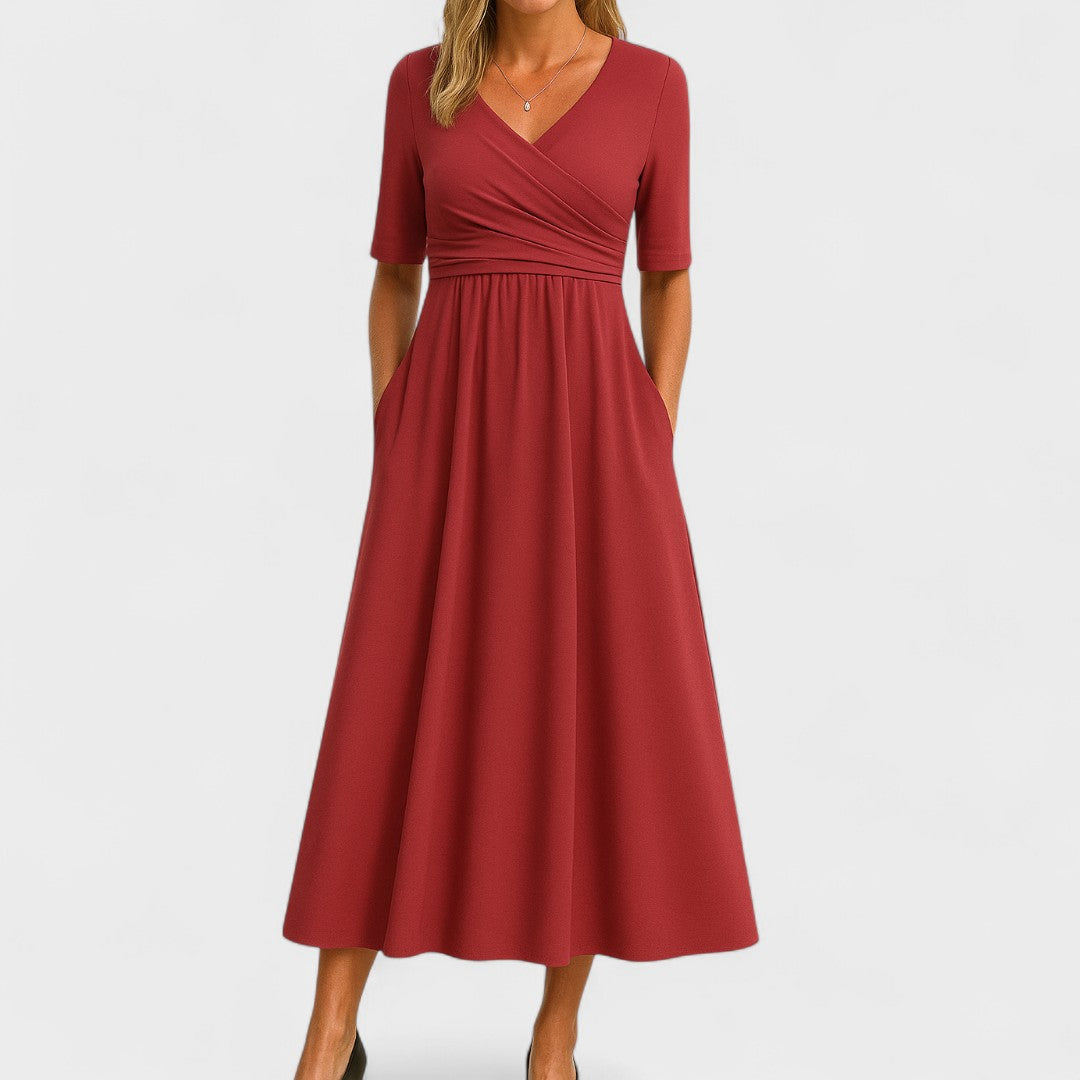 Ivy | V Neck Wrap Waist Midi Dress Wedding Guest