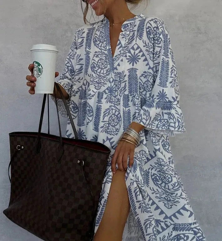 Maelle | Boho Printed Mini Dress with Flared Sleeves