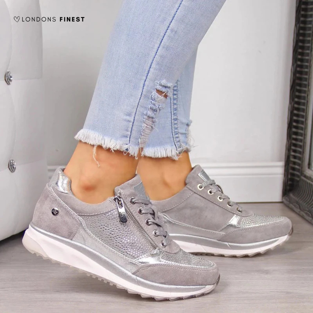 Sophie | Crystal Panel Zip-Up Sneakers