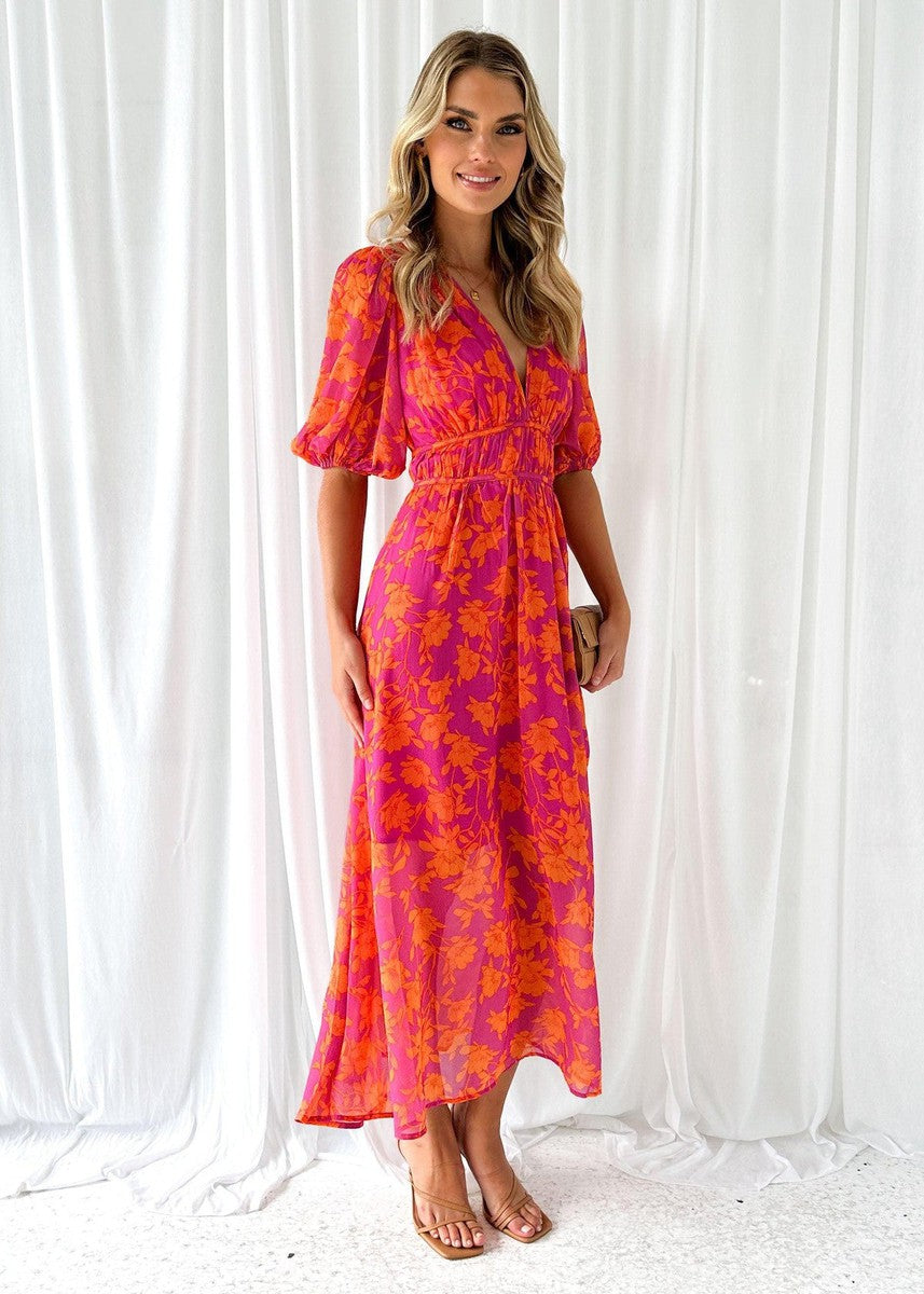 Solara | Floral Puff Sleeve Midi Dress