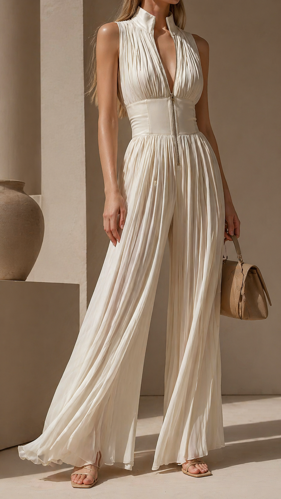 Elegant Pleated Wide Leg Jumpsuit