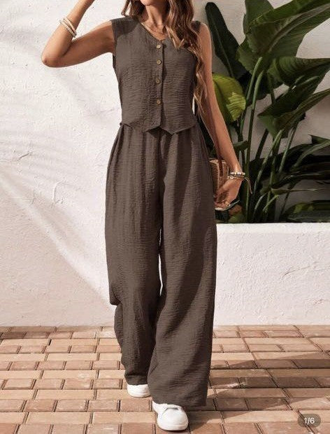 CHARISSA™ – Elegant Sleeveless V-Neck Top and Trousers Set