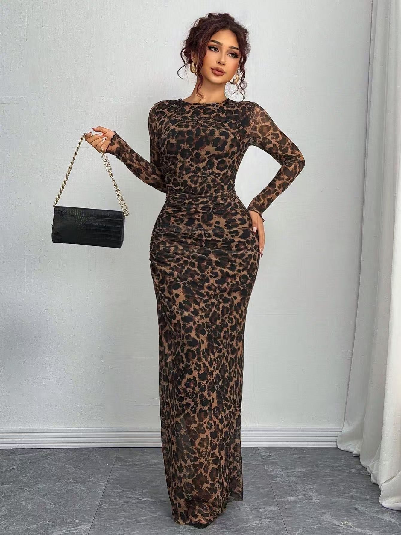 TORINA™ - Comfy Printed Long Sleeve Round Neck Bodycon Maxi Dress