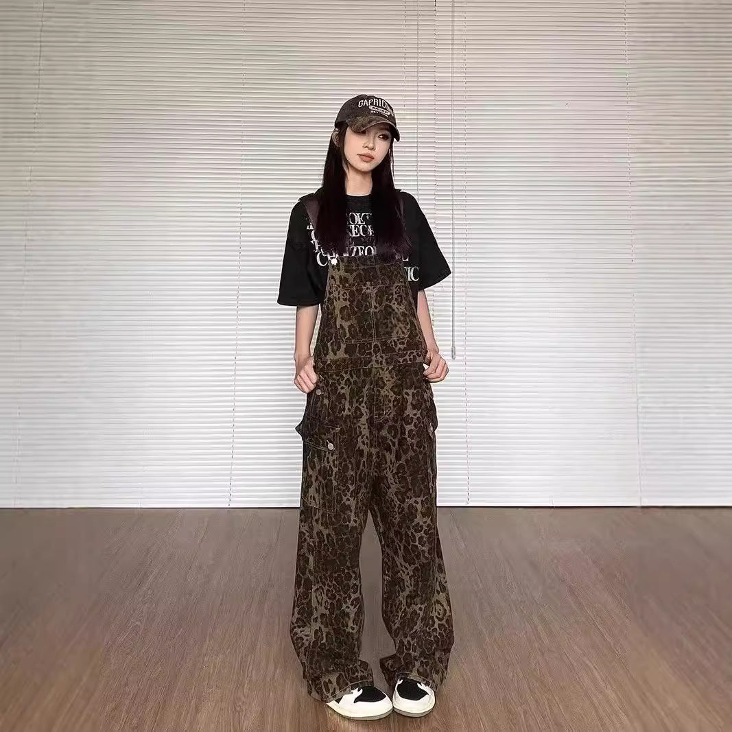 LUNTIAN™ – Vintage Leopard Wide-Leg Overall Jumpsuit