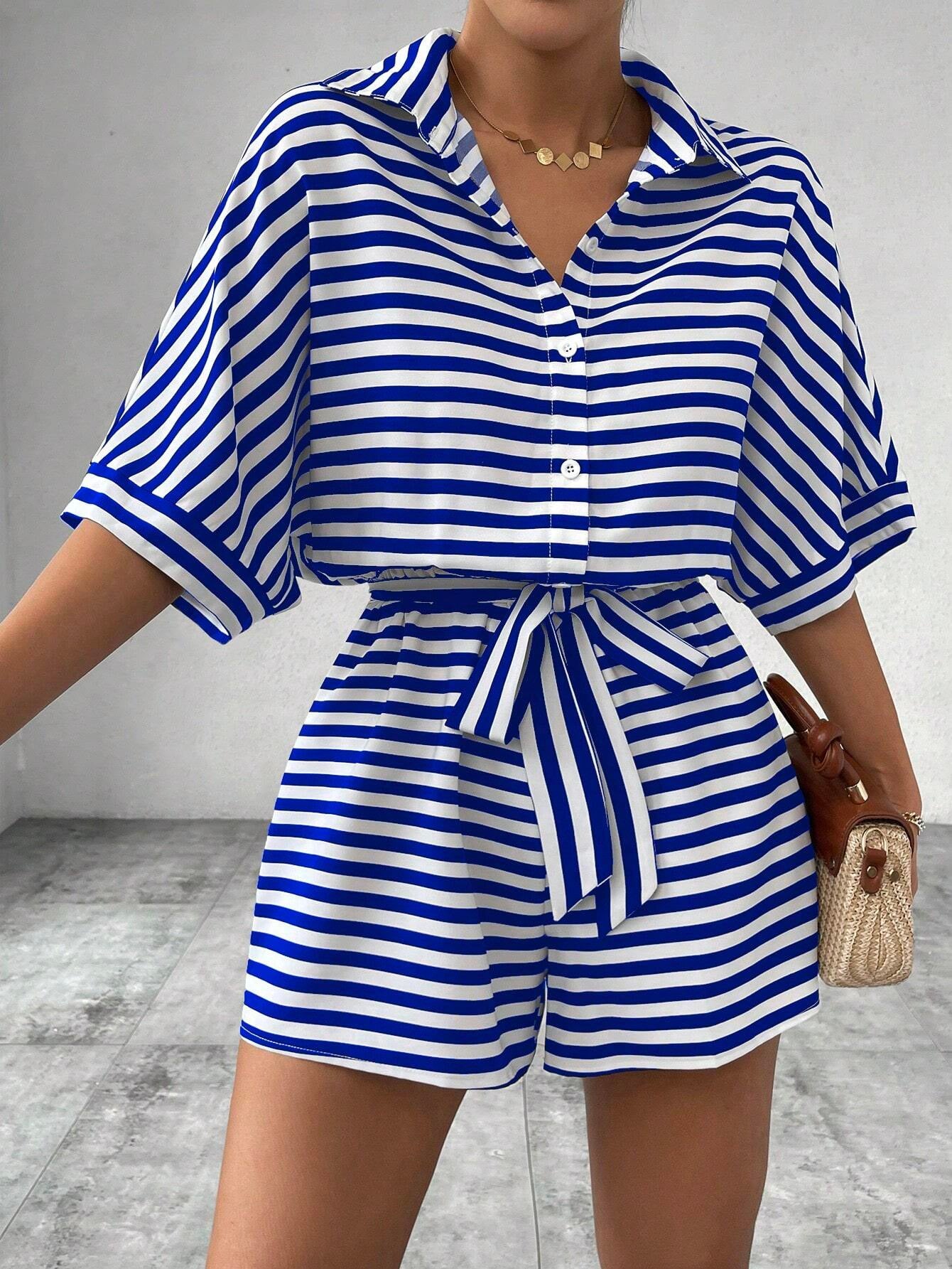 CANDIDA™ – Casual Striped Tie-Front Summer Romper
