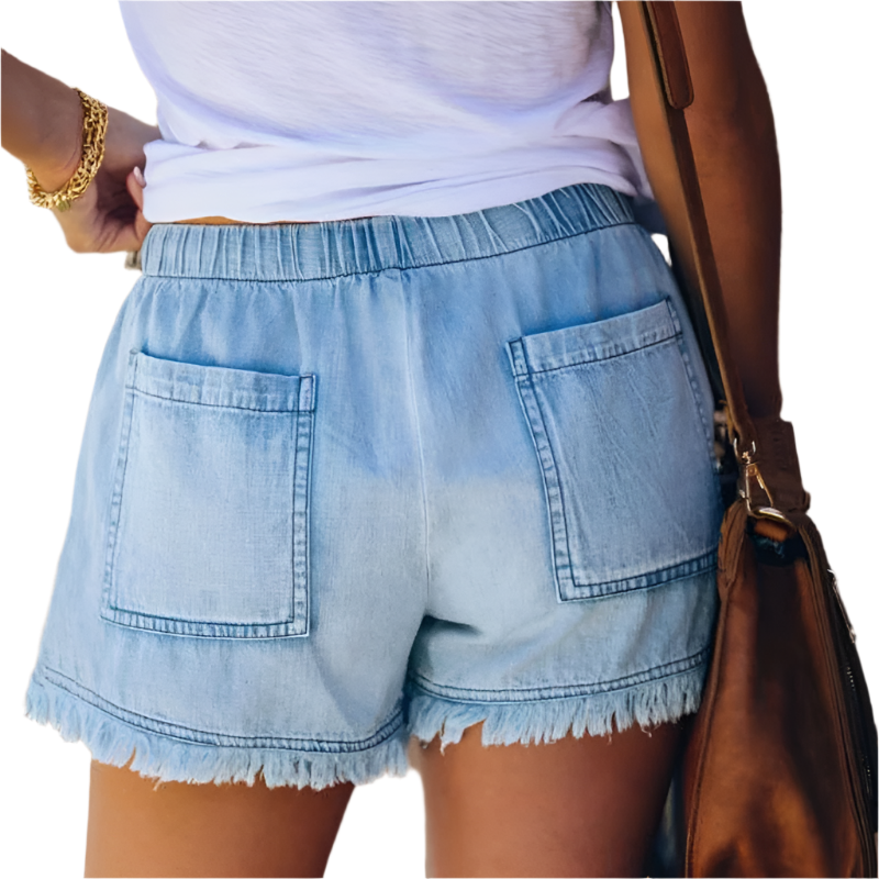 Olivia | High-Waisted Drawstring Frayed Hem Shorts