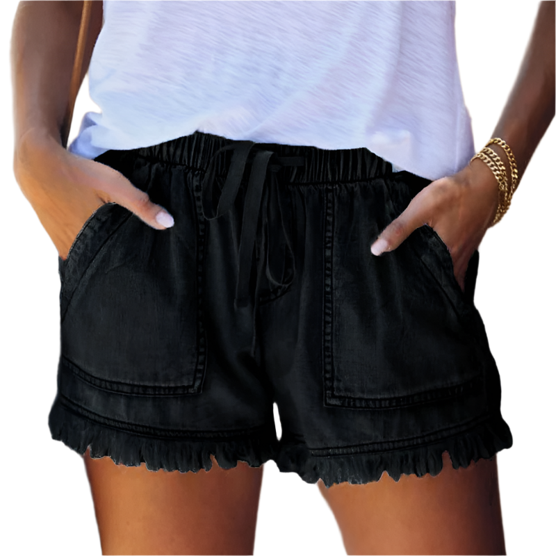 Olivia | High-Waisted Drawstring Frayed Hem Shorts