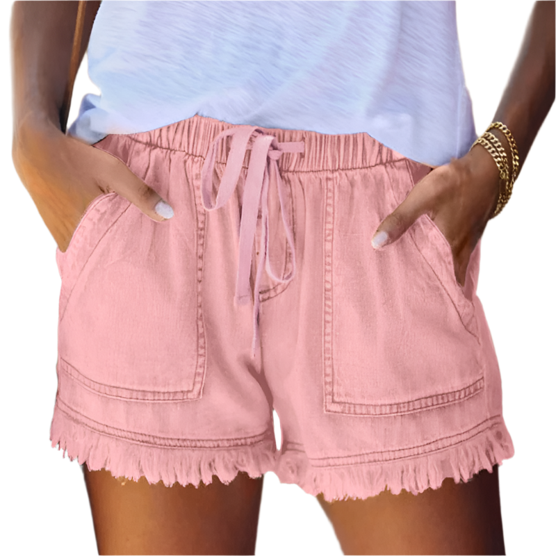 Olivia | High-Waisted Drawstring Frayed Hem Shorts