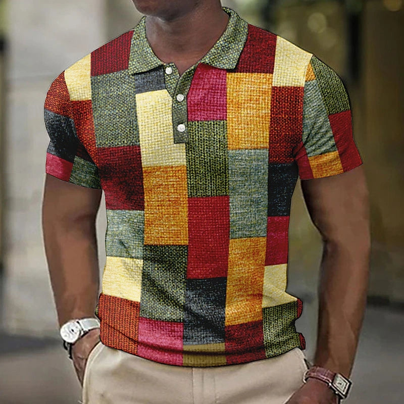 Elias | Men's Short Sleeve Patchwork Print Polo Shirt
