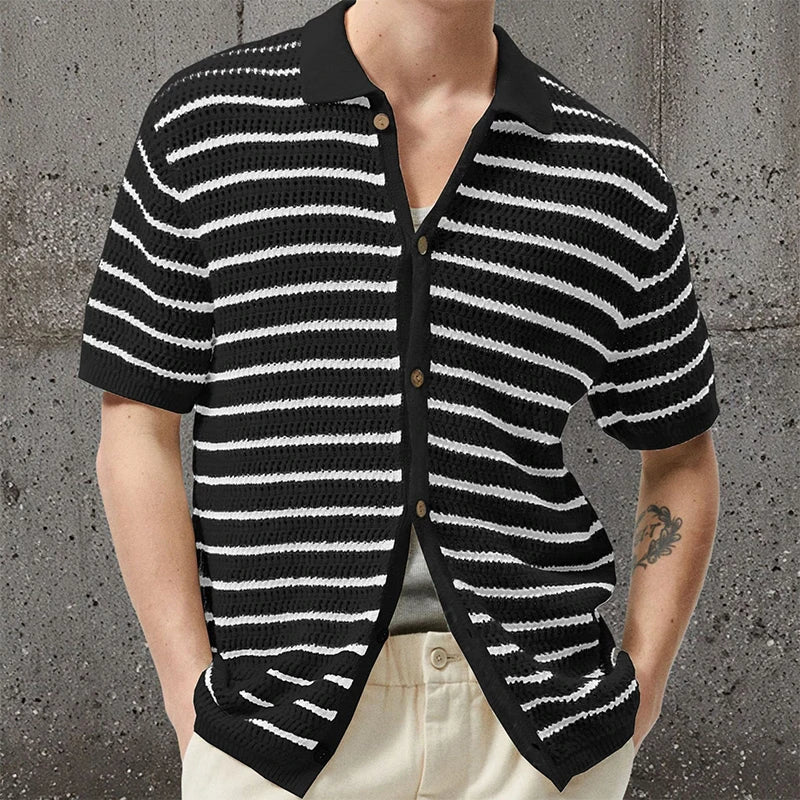 Rafael | Striped Knit Button-Up Polo Shirt