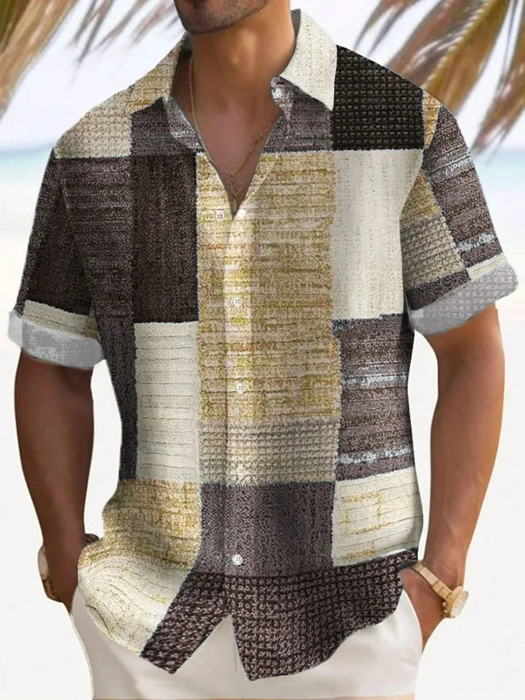 Joshua | Men's Short Sleeve Patchwork Print Button Up Shirt