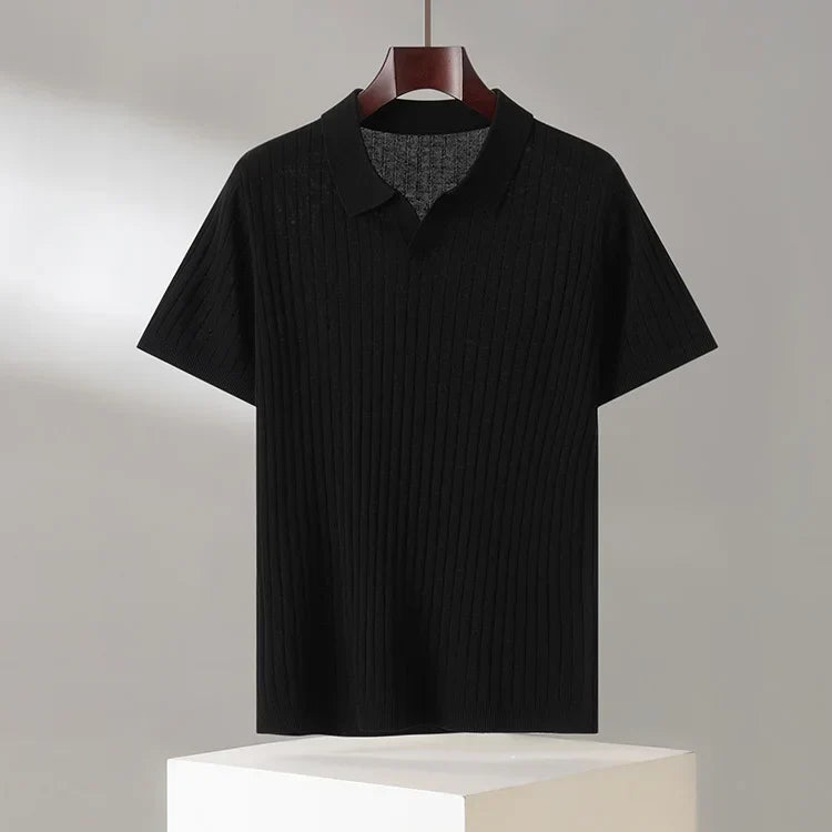 Alvaro | Ribbed Knit Polo Shirt Short Sleeve