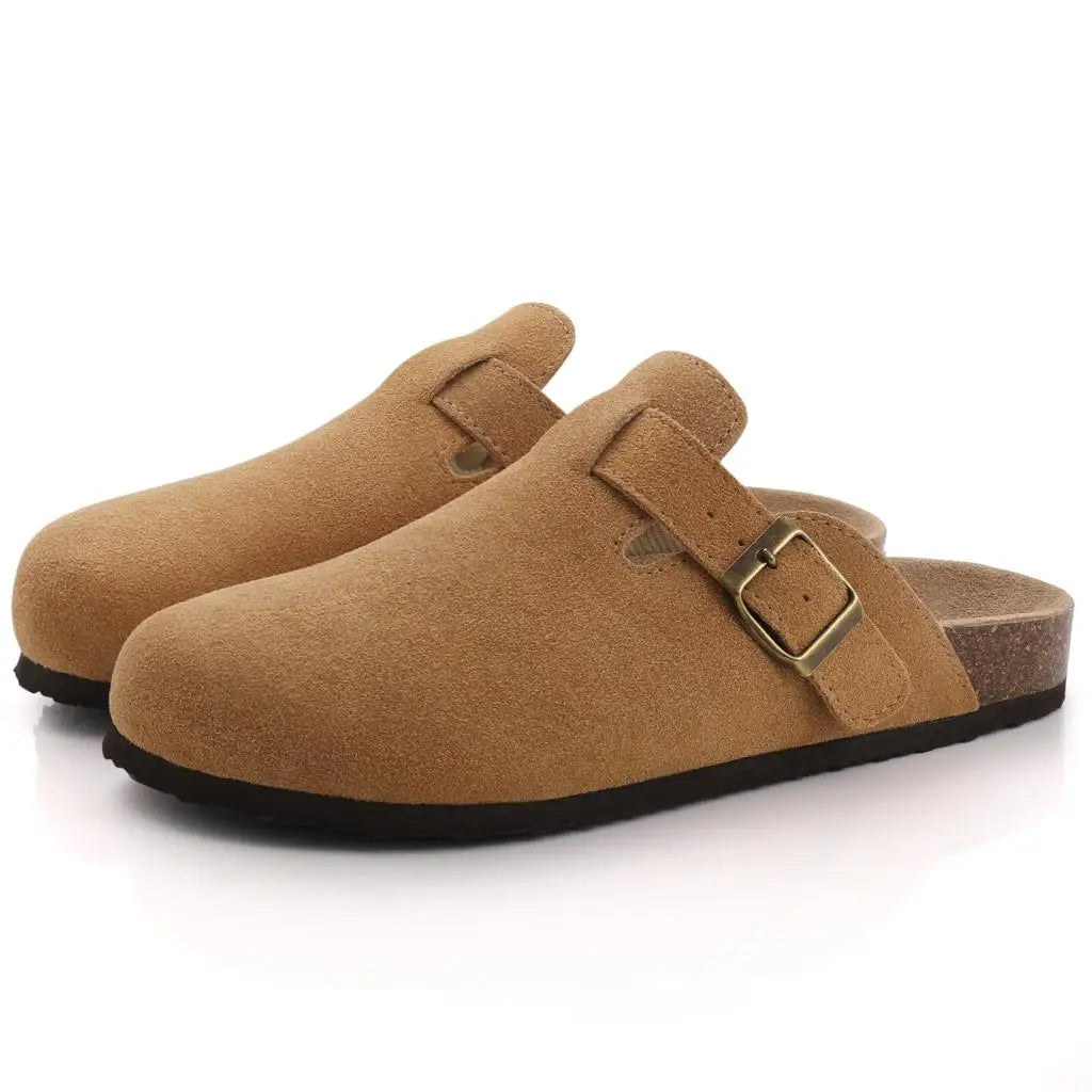 Elara | Elegant Suede Buckle Slip-On Clogs