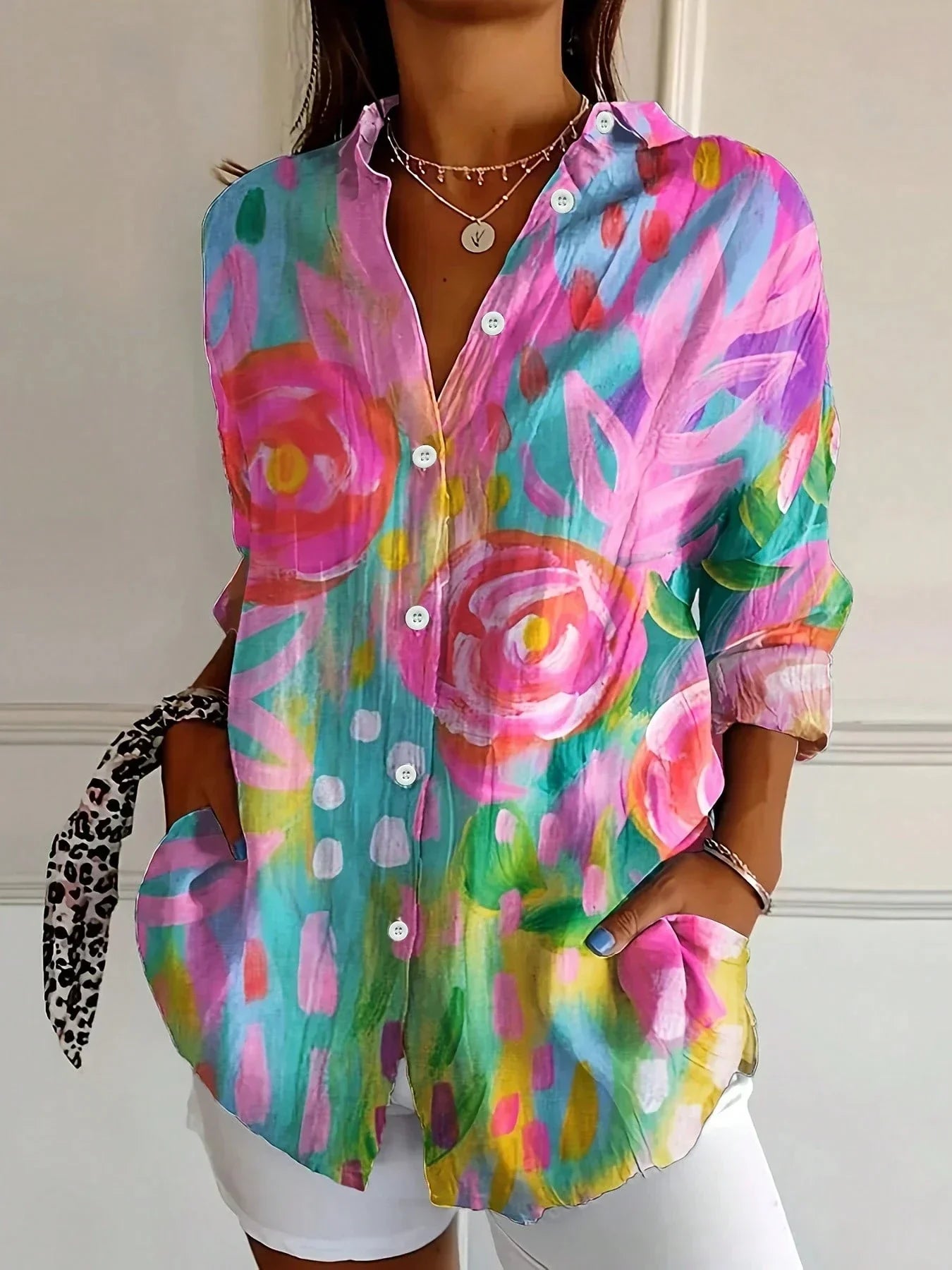 Lunara | Chic Floral Button Front Blouse