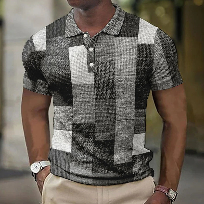 Elias | Men's Short Sleeve Patchwork Print Polo Shirt