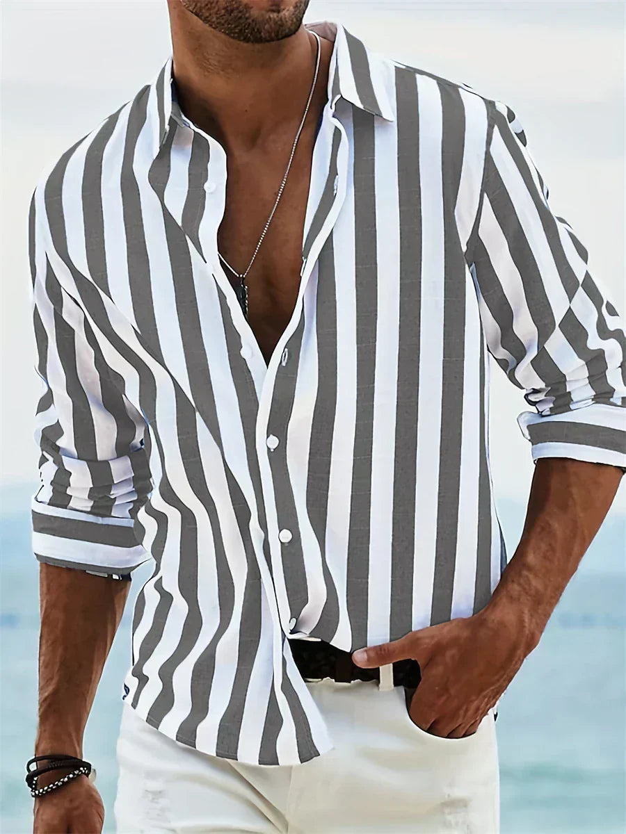 Joel | Men's Long Sleeve Striped Linen Shirt