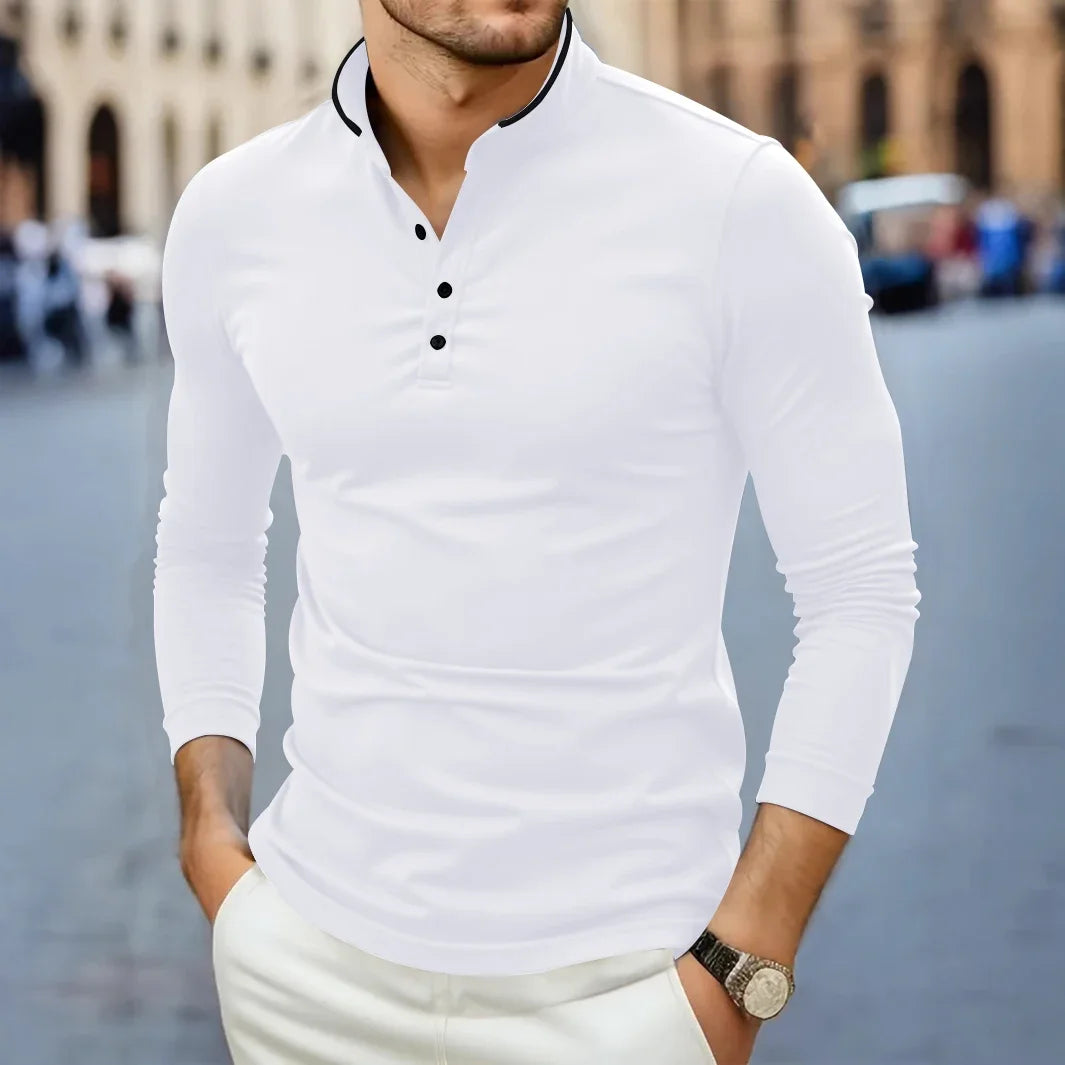 Evren | Long Sleeve Henley Shirt with Button Placket