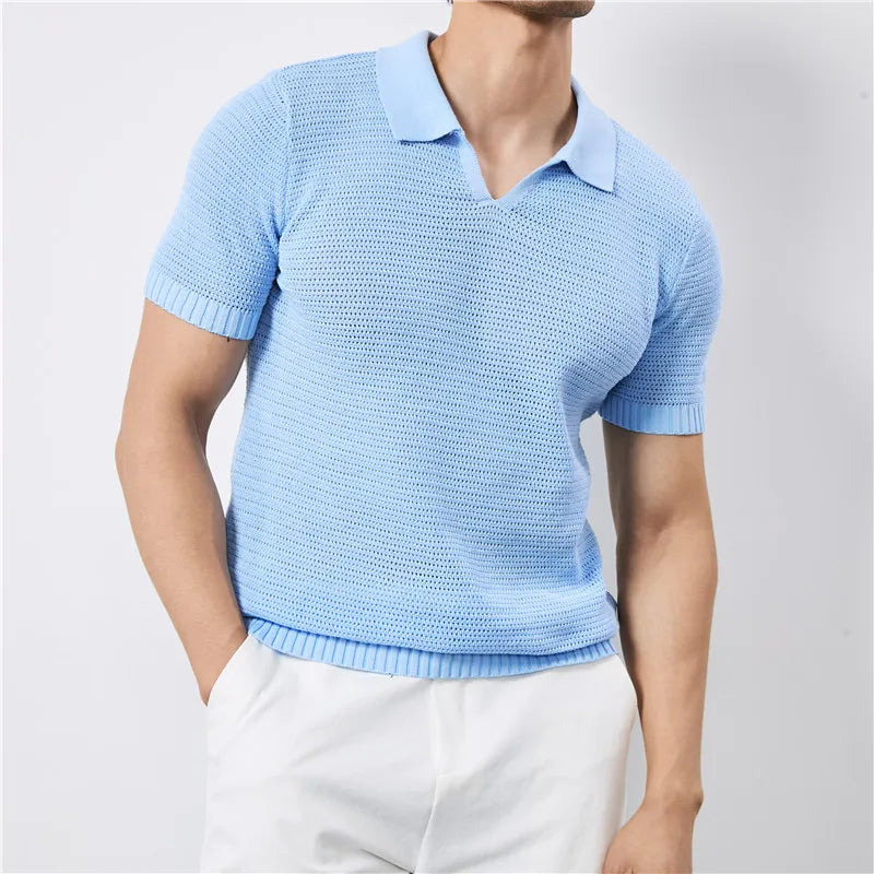 Darian | Textured Knit Polo Shirt Short Sleeve