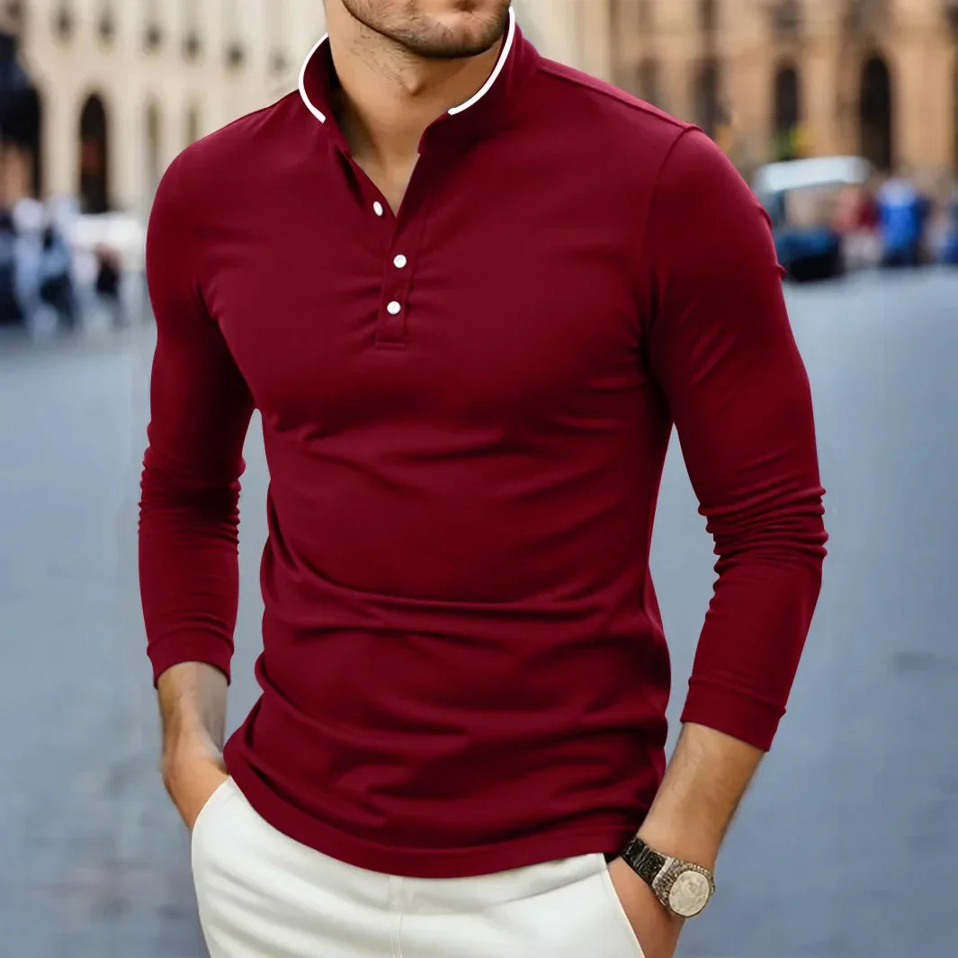 Wesley | Men's Long Sleeve Henley Polo Shirt