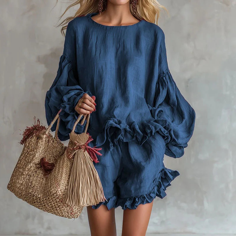 Thalina | Ruffle Hem Mini Dress with Balloon Sleeves