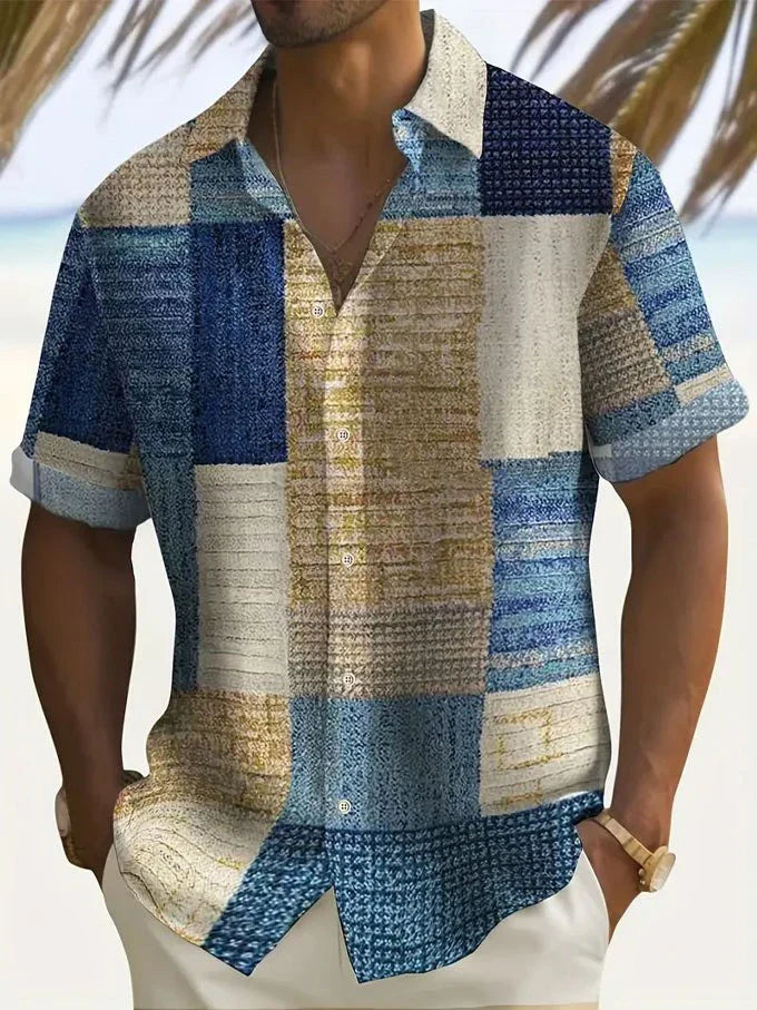 Joshua | Men's Short Sleeve Patchwork Print Button Up Shirt