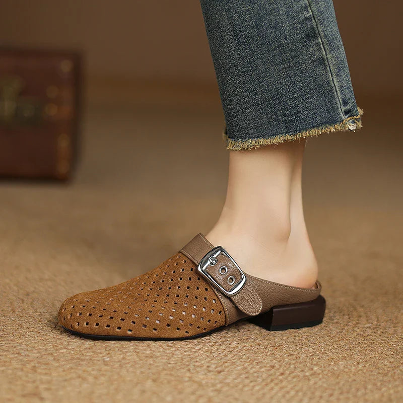 Celine | Perforated Buckle Mule Loafers