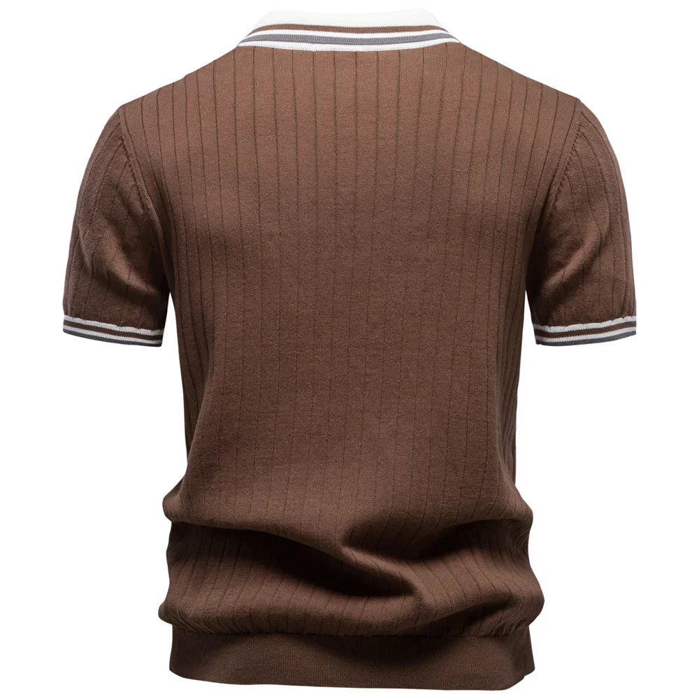 Soren | Ribbed Knit Polo Shirt with Contrast Collar
