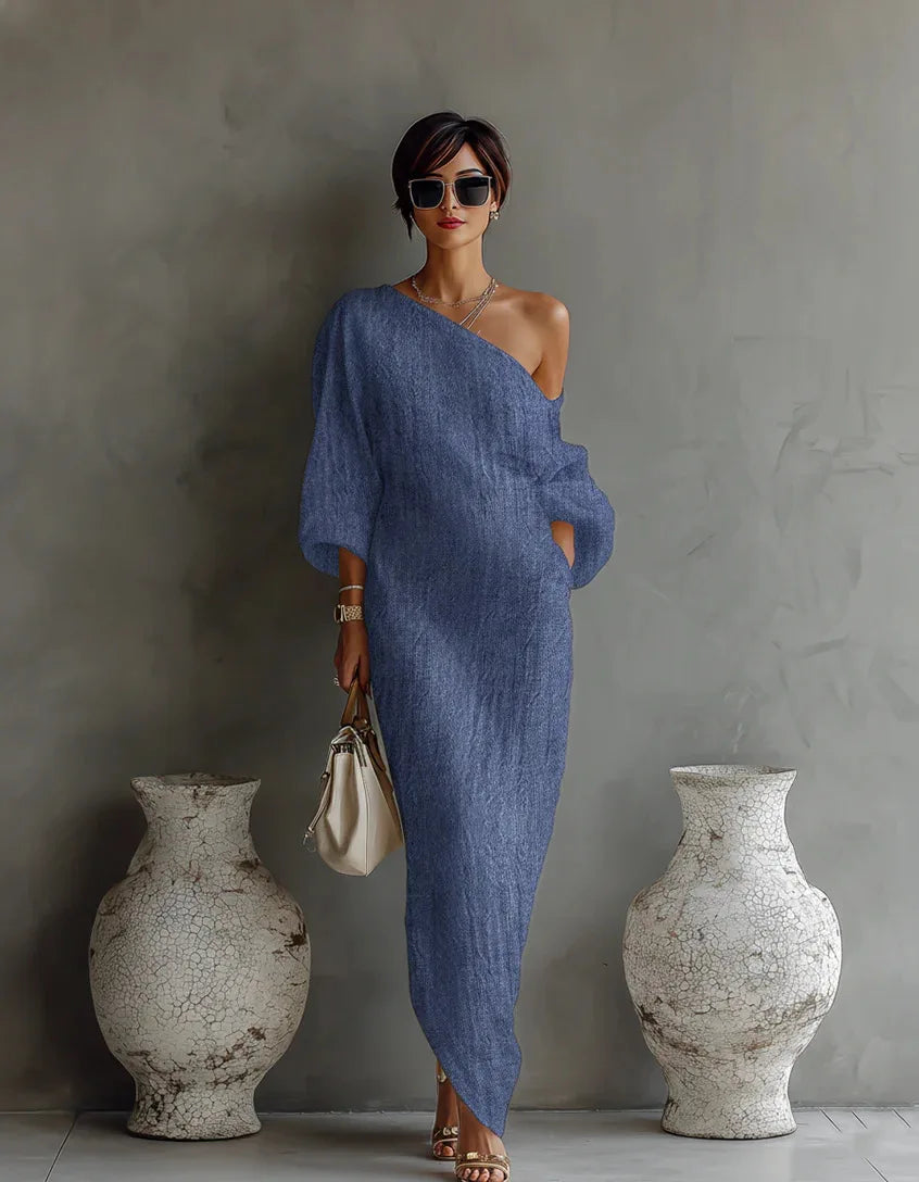 Daisy | One Shoulder Linen Maxi Dress Beach Vacation Dress