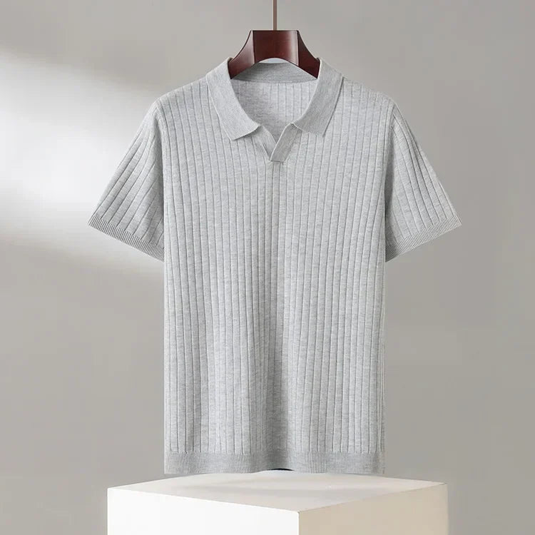 Alvaro | Ribbed Knit Polo Shirt Short Sleeve