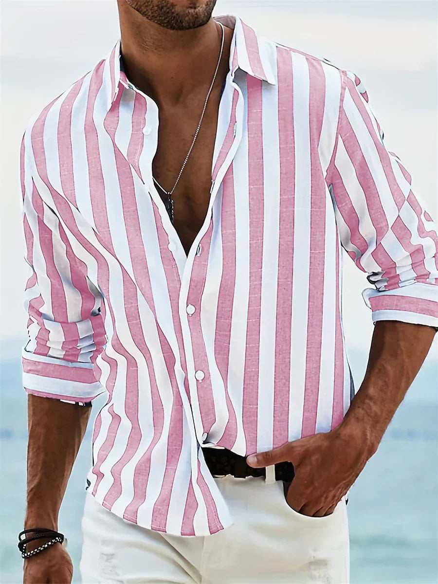 Joel | Men's Long Sleeve Striped Linen Shirt