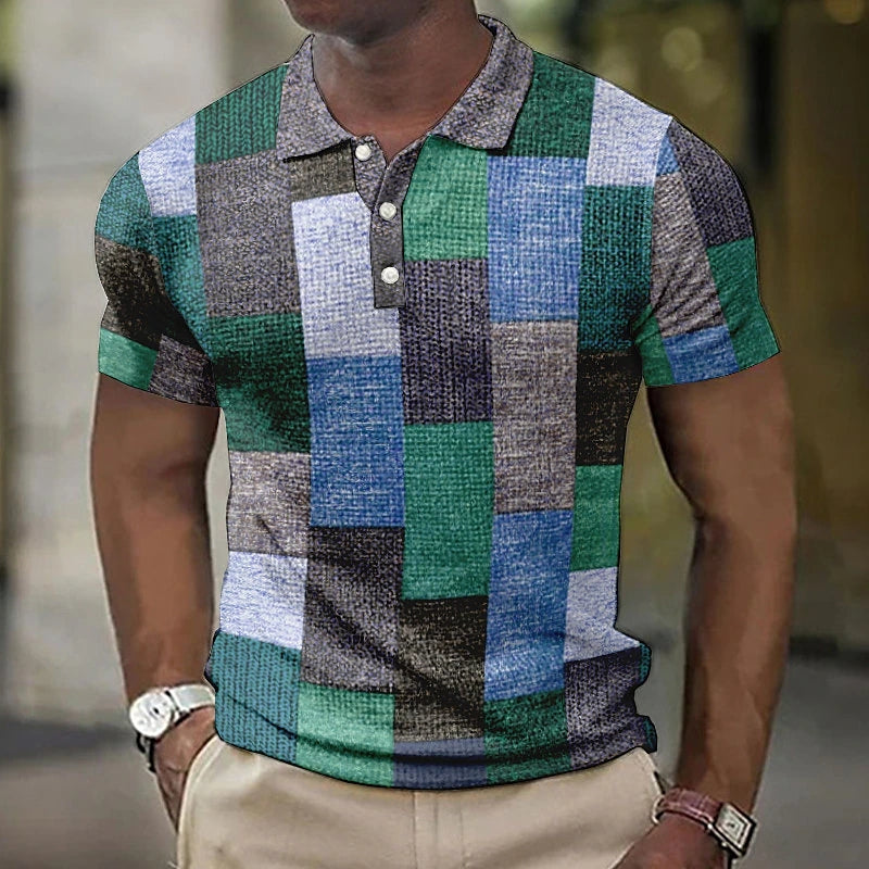 Elias | Men's Short Sleeve Patchwork Print Polo Shirt