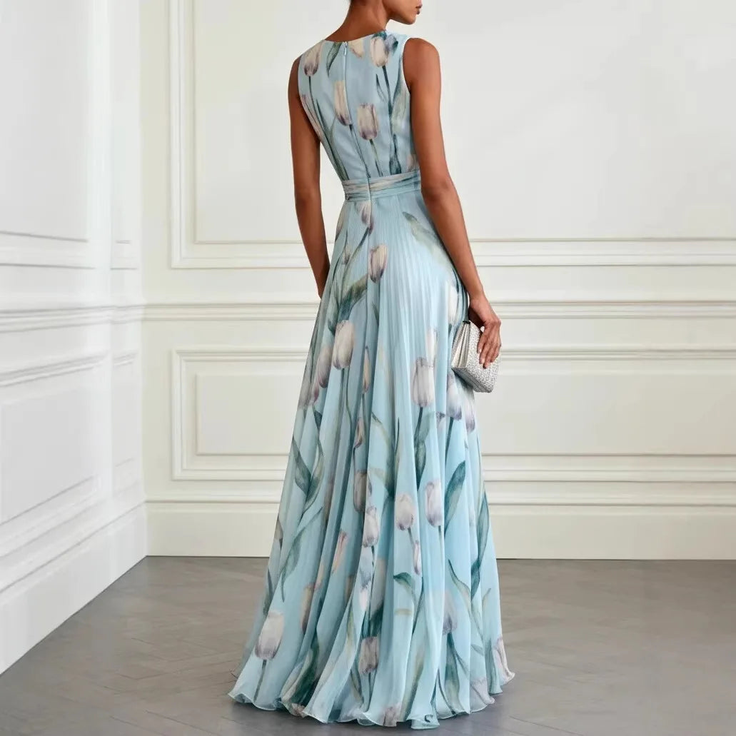 Kaelyn | Floral Deep V Neck Chiffon Maxi Dress Wedding Guest