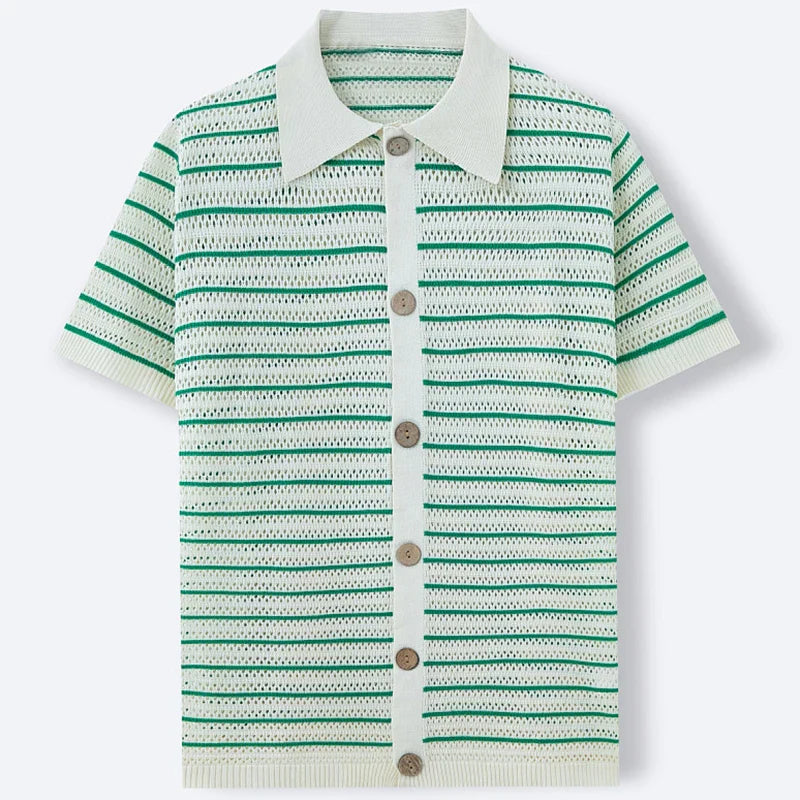 Rafael | Striped Knit Button-Up Polo Shirt