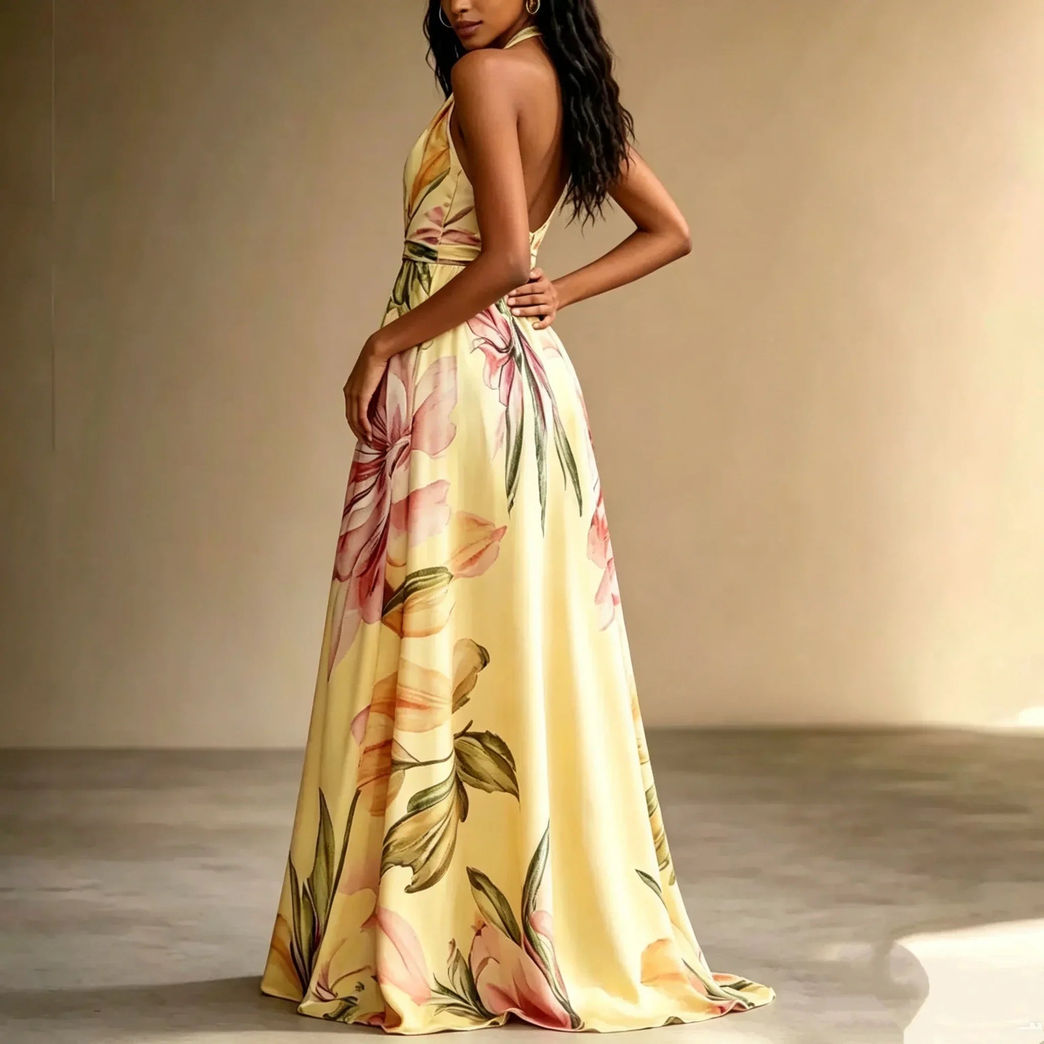 Loraine | Floral Halter Maxi Dress Wedding Guest Dress