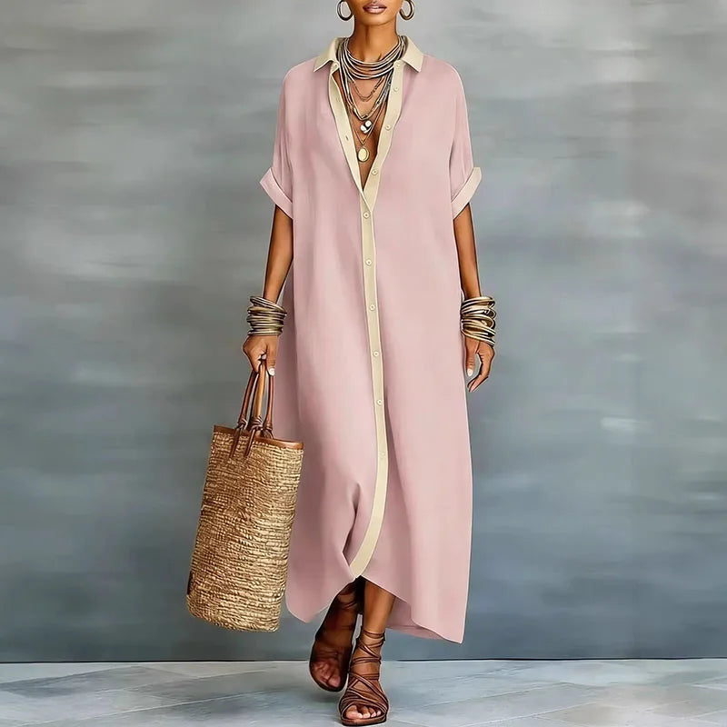 Solene | Button Front Linen Maxi Dress