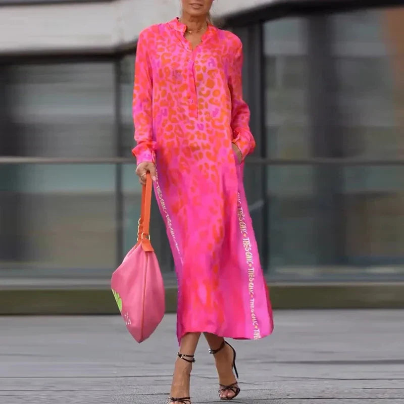 Zahara | Leopard Print Maxi Shirt Dress