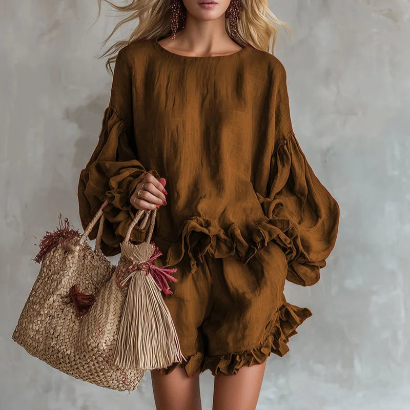 Thalina | Ruffle Hem Mini Dress with Balloon Sleeves