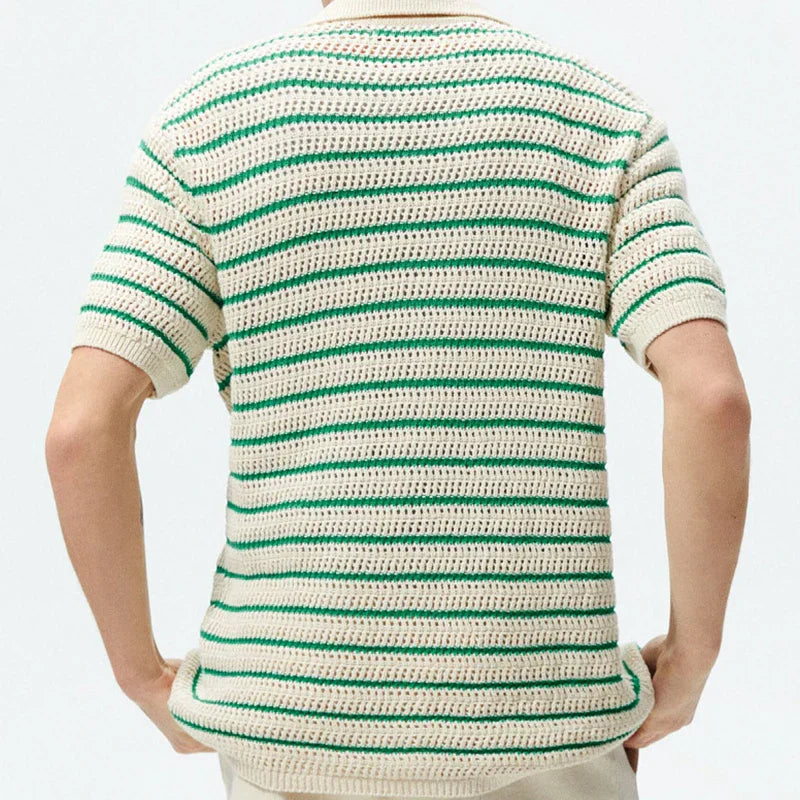 Rafael | Striped Knit Button-Up Polo Shirt