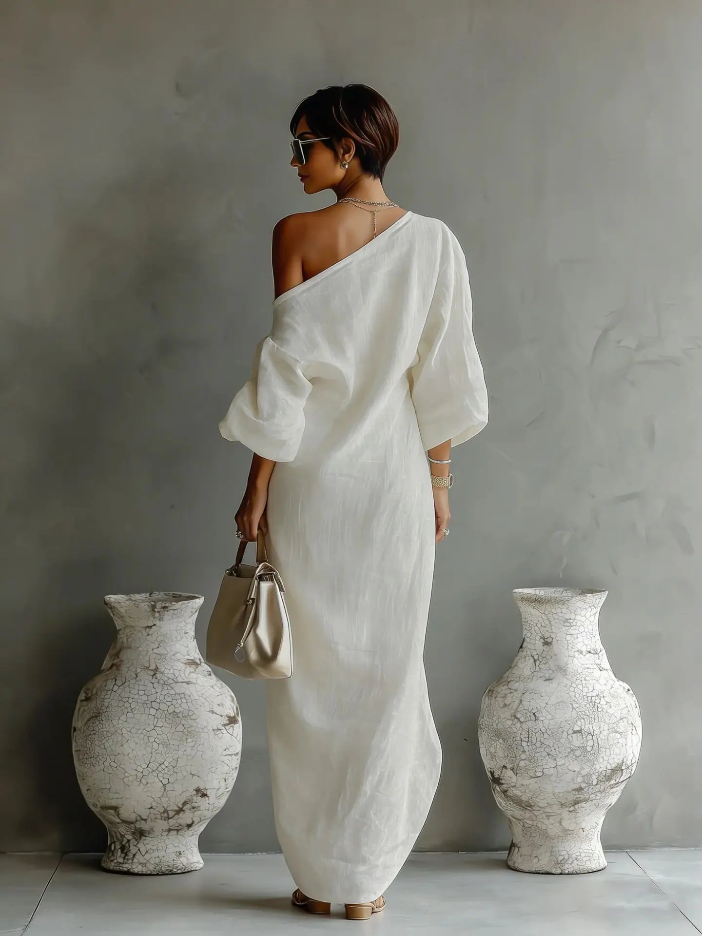 Daisy | One Shoulder Linen Maxi Dress Beach Vacation Dress
