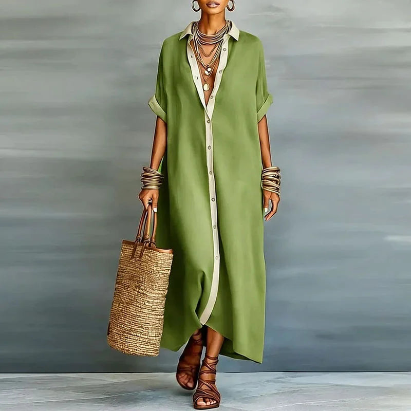 Solene | Button Front Linen Maxi Dress