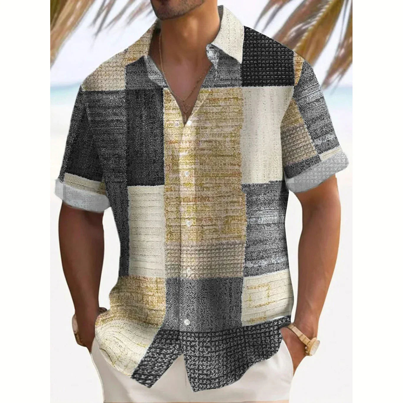 Joshua | Men's Short Sleeve Patchwork Print Button Up Shirt